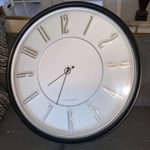 Large 29” Wall Clock, Black and Brushed Chromes, Sterling & Noble, Working