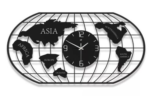 Large 31"x16" Metal 3D World Map Hanging Clock Home Office