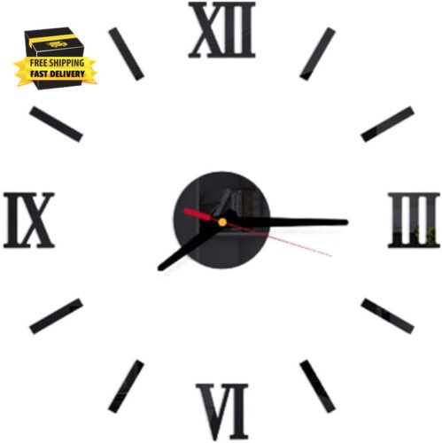 Large 3D DIY Wall Clock Frameless Wall Clock Big Roman Numerals Clock Giant Mirr