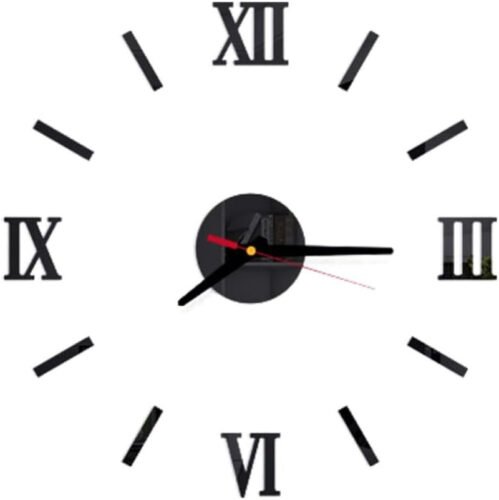 Large 3D DIY Wall Clock Frameless Wall Clock Big Roman Numerals Clock Giant Mirr