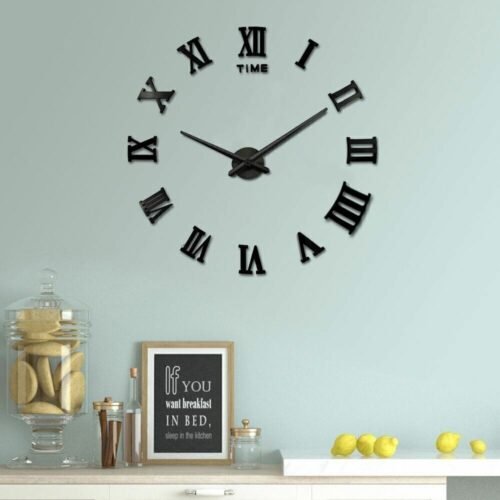 Large 3D DIY Wall Clock Giant Roman Numerals Clock Frameless Mirror Art Decal US