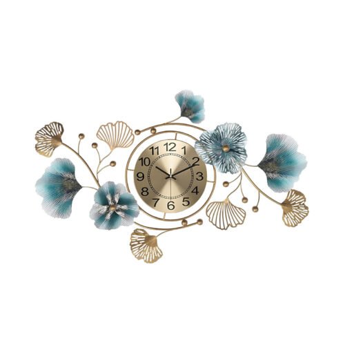 Large 3D Silent Wall Clock Metal Ginkgo Leaf Wall Decoration for Living Room