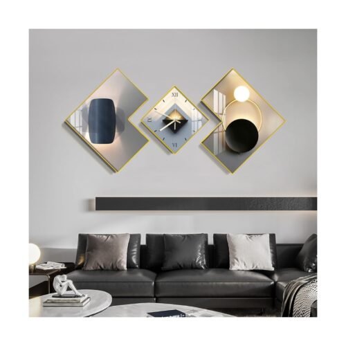 Large 3pcs Geometric Wall Clock with Silent Movement, Modern Decorative Clock...
