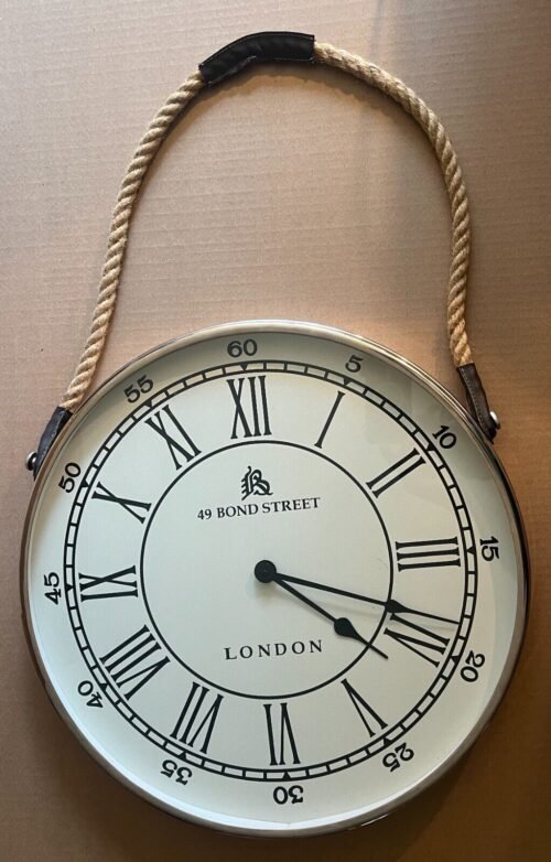 Large 49 Bond street London Battery Operated Wall Clock Nautical Rope Handle 19"