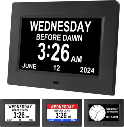Large 7-Inch Digital Wall Clock with Day and Date Display for Seniors