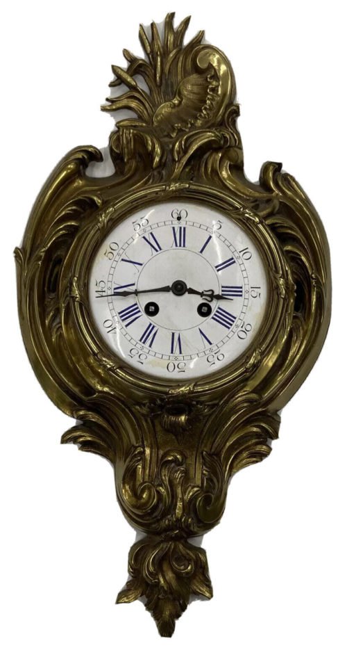 Large Antique French Louis XV Cast Bronze Cartel Wall Clock