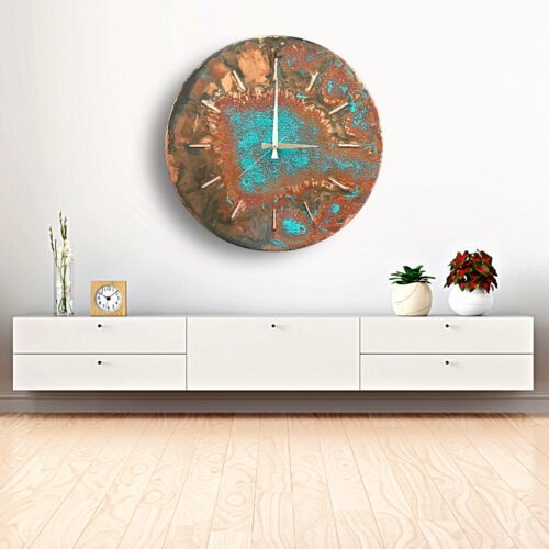 Large Art Deco Mid Century Modern Farmhouse Copper Copper Wall Clock Wall Decor