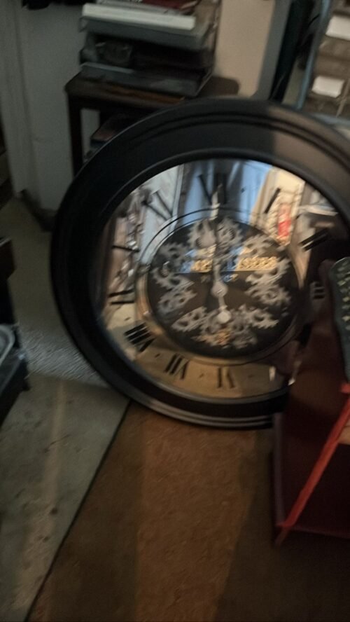 Large Black Moving Gears Wall Clock Steampunk Industrial Art Decor Gold Roman