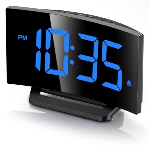 Large Blue LED Digital Alarm Clock with 5 Dimming Levels 3 Alarm Tones