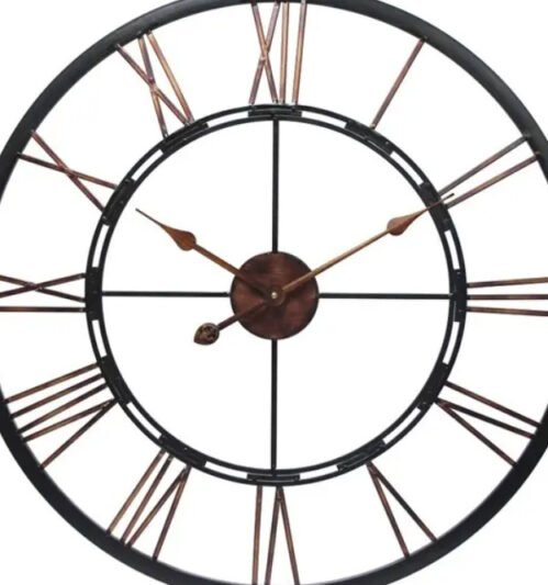 Large Bronze Wall Clock Open Face Aluminum Metal Brushed Indoor Roman Numeral