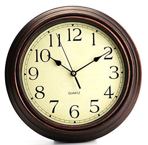 Large Classic Quartz Wall like Clock 12" Round Wood Frame Quiet Office Classroom