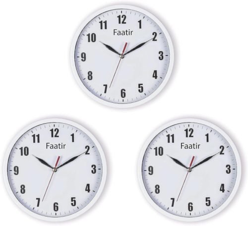 Large Contemporary 10-Inch Round Wall Clocks Non Tick Quiet Hand Sweep Pack of 3