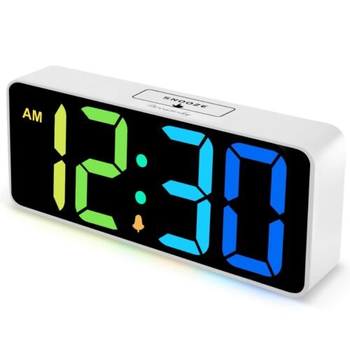 Large Digital Alarm Clock Big Numbers for Seniors & Visually Impaired, RGB 9 ...