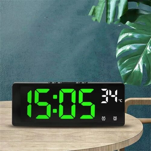 Large Digital Alarm Clock LED Temperature Voice Control Dual Alarm Snooze 12/24H