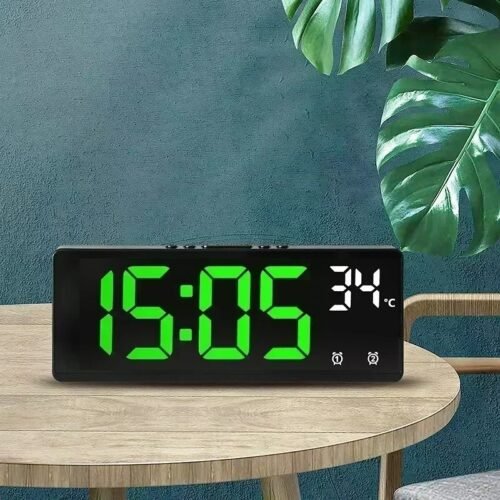Large Digital Alarm Clock LED Voice Control Temperature Dual Alarm Snooze 12/24H