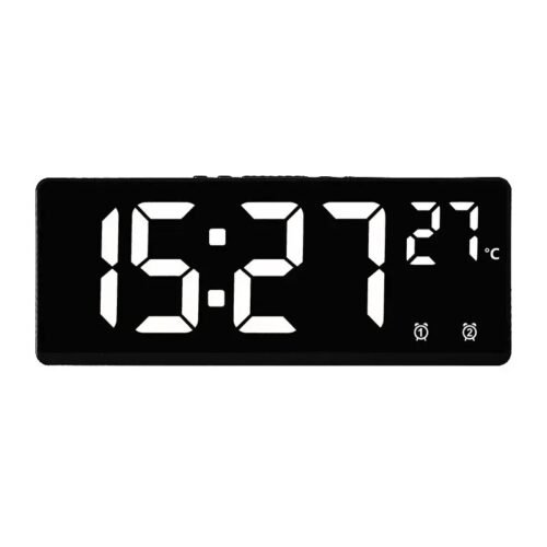 Large Digital Alarm Clock LED Voice Control Temperature Dual Alarm Snooze 12/24H