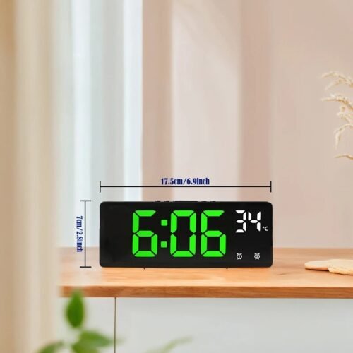Large Digital Alarm Clock LED Voice Control Temperature Dual Alarm Snooze 12/24H
