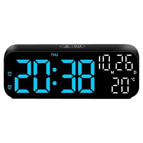 Large Digital Alarm Clock LED Voice Control Temperature Dual Alarm Snooze 12/24H