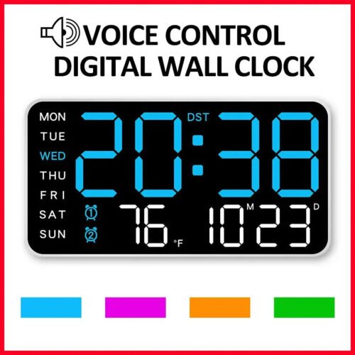 Large Digital Wall Clock Temp Date Week Display Remote Control USB Powered Table