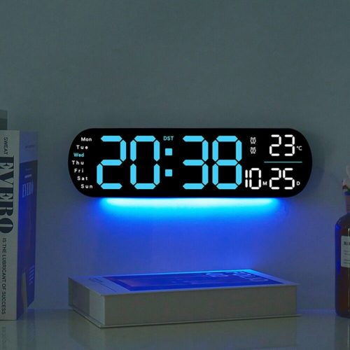 Large Digital Wall Clock Temperature Date Clock Ambient Light Remote Control