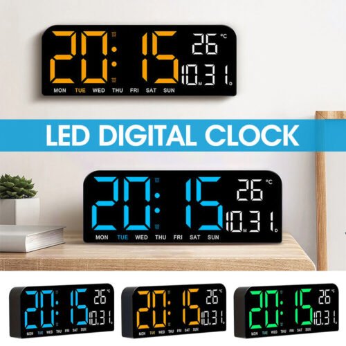 Large Digital Wall Clock Temperature Date Week Electronic Table Alarm Dimmable