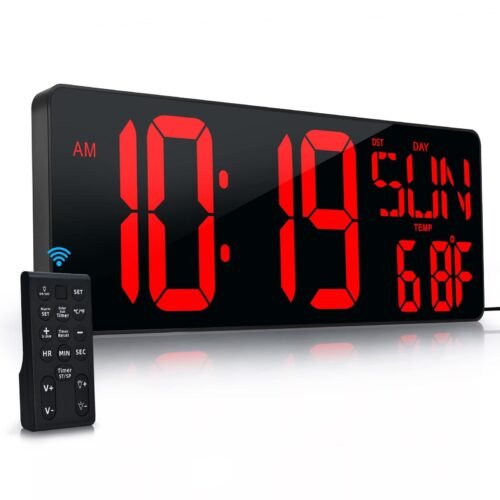 Large Digital Wall Clock with Remote Control 17.2" LED Large Display 17.2in Red
