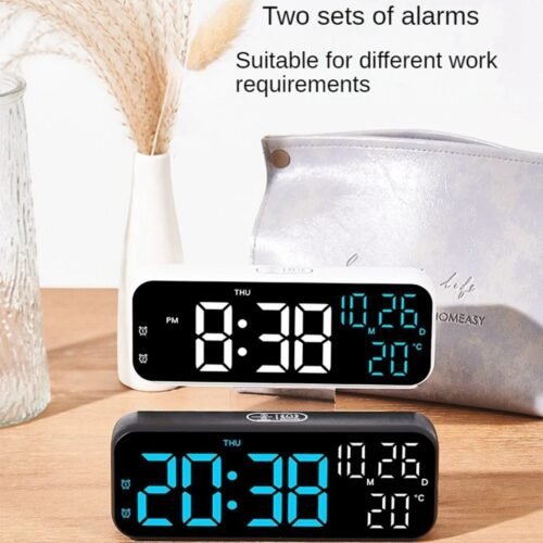 Large Display Digital Alarm Clock for Bedrooms, Date Day of Week Temp Desk Ta...