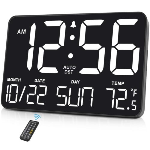 Large Display Digital Wall Calendar Clock with Date Day of Week, Alarm Clock ...