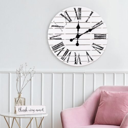 Large Farmhouse Wall Clock - 24 inch Round Shiplap Farmhouse Style Rustic Clock