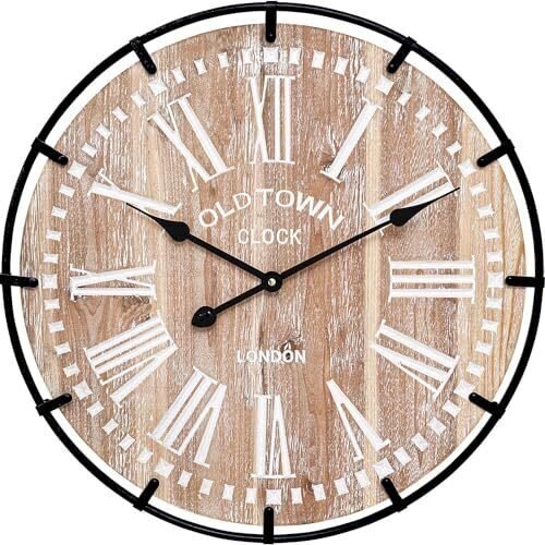 Large Farmhouse Wall Clock Vintage Rustic 24 Inch Big Wooden Wall Clock Decor...