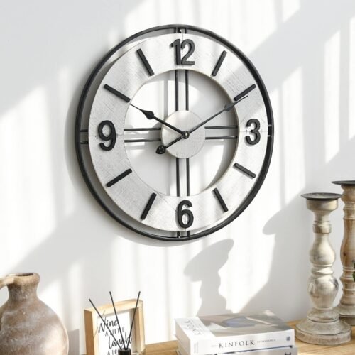 Large Farmhouse Wood and Metal Wall Clock Rustic Oversized Wall Clock Silent ...