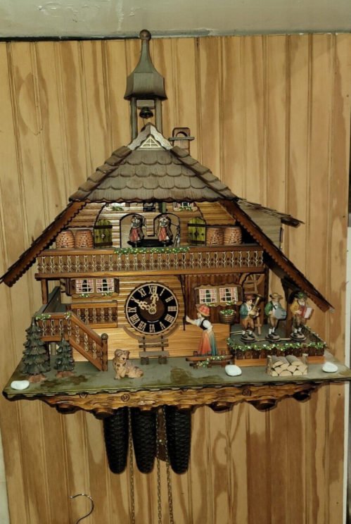 LARGE GERMAN D. HONES ROMANCE BLACK FOREST CUCKOO CLOCK STUNNING