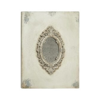 Large Gray and Beige Antique Frame with Damask Print Wooden Wall Art