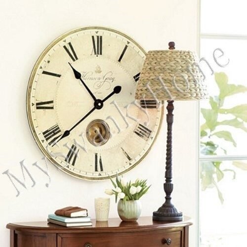 Large Gray Pendulum Wall Clock 30" Roman Numerals Traditional Classic