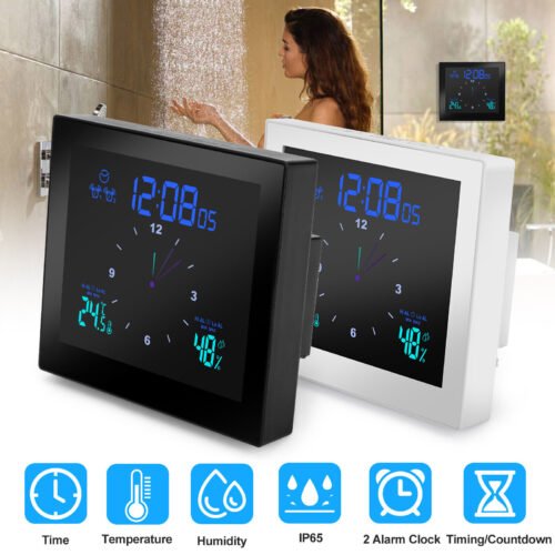 Large LCD Digital Weather Station Shower Clock Waterproof Hygrometer Thermometer