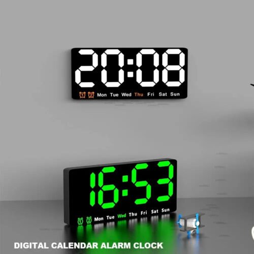 Large LED Digital Alarm Clock with Date, Temp, 2 Alarms, 12/24H, Battery Backup