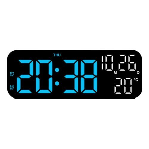 Large LED Digital Rectangle Wall Clock Temperature Date Display Alarm Clock