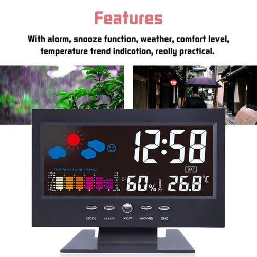 Large LED Display Digital Alarm Clock Calendar And Hygrometer Weather Display