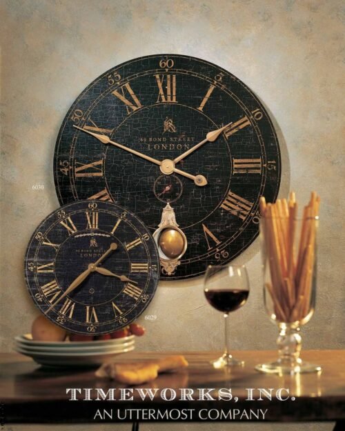 Large London Round Brass Pendulum Wall Clock | Black Crackled Face