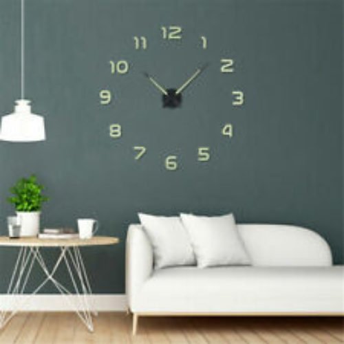 Large Luminous 3D Diy Wall Clock Glow In The Dark Quartz Home Decor Night Clocks