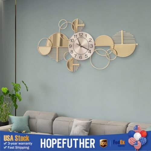 Large Luxury Gold Wall Clock Nordic Style Metal Clocks Home Living Room Decor US