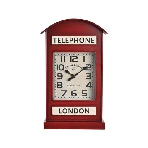 Large Metal Vintage Style Red Telephone Box Quartz Mantel Clock Retro Home Decor