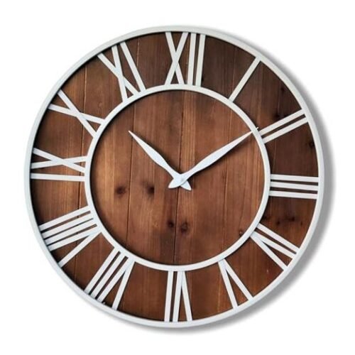Large Metal&Wood Wall Clocks Modern Rustic Blend Farmhouse 24 Inch Dark Brown