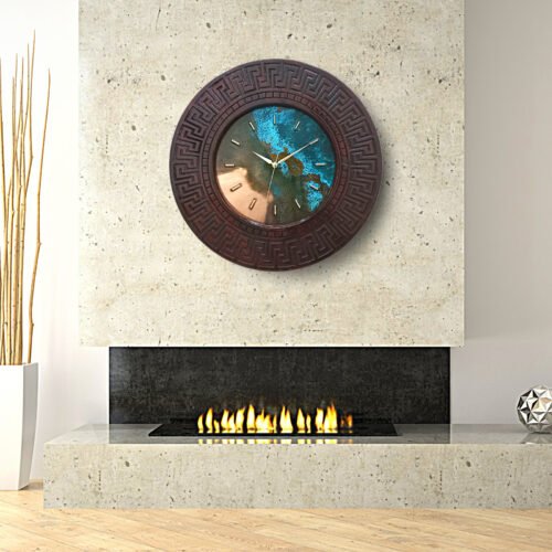 Large Mid Century Modern Copper & Wood Original Large Wall Clock Wall Decor