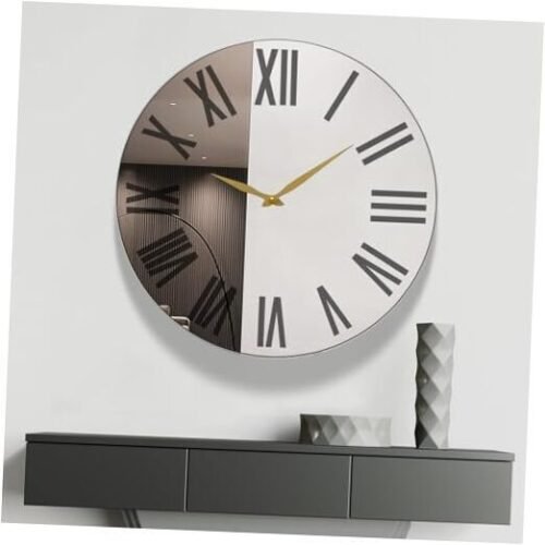 Large Mirror Wall Clock Decorative Metal Wall Clocks for Living 20inch Silver