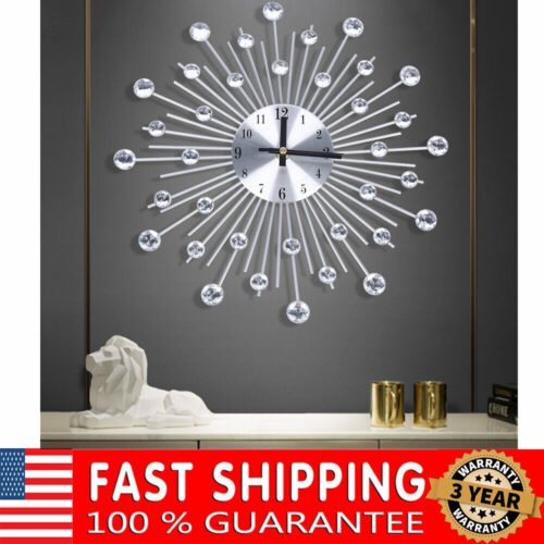 Large Modern Metal Wall Clock Office Living Room Home Decor W/ Flash Drill