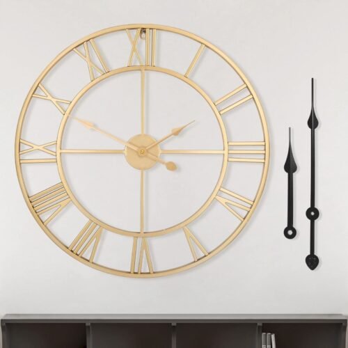 Large Modern Metal Wall Clocks Rustic Round Silent Non Ticking Battery Operat...