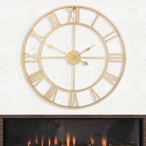 Large Modern Wall Clocks,32" Gold Metal,Rustic,Round,Nearly Silent,Little Tickin