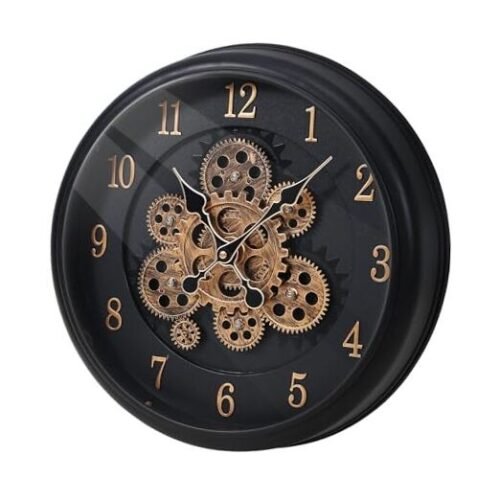 Large Moving Gear Wall Clock,16" Vintage 16 inch Black-arabic Numerals