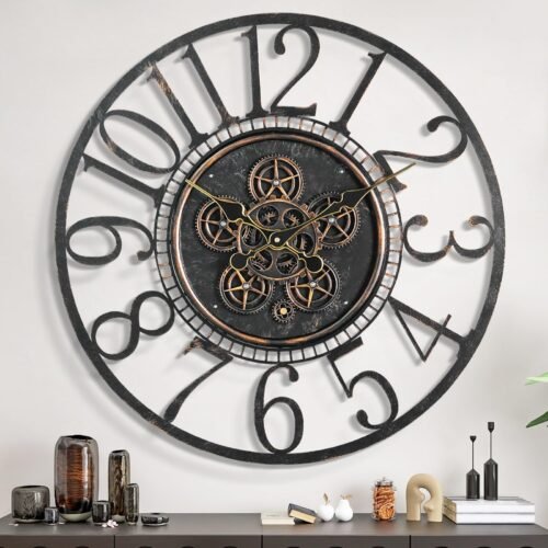 Large Moving Gear Wall Clock for Living Room Decor,Vintage Industrial Steampu...